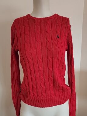 Brand New With Tags Polo by Ralph Lauren Red Cable-Knit Crew Sweater